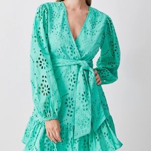 karen millen cotton broderie wrap mini dress